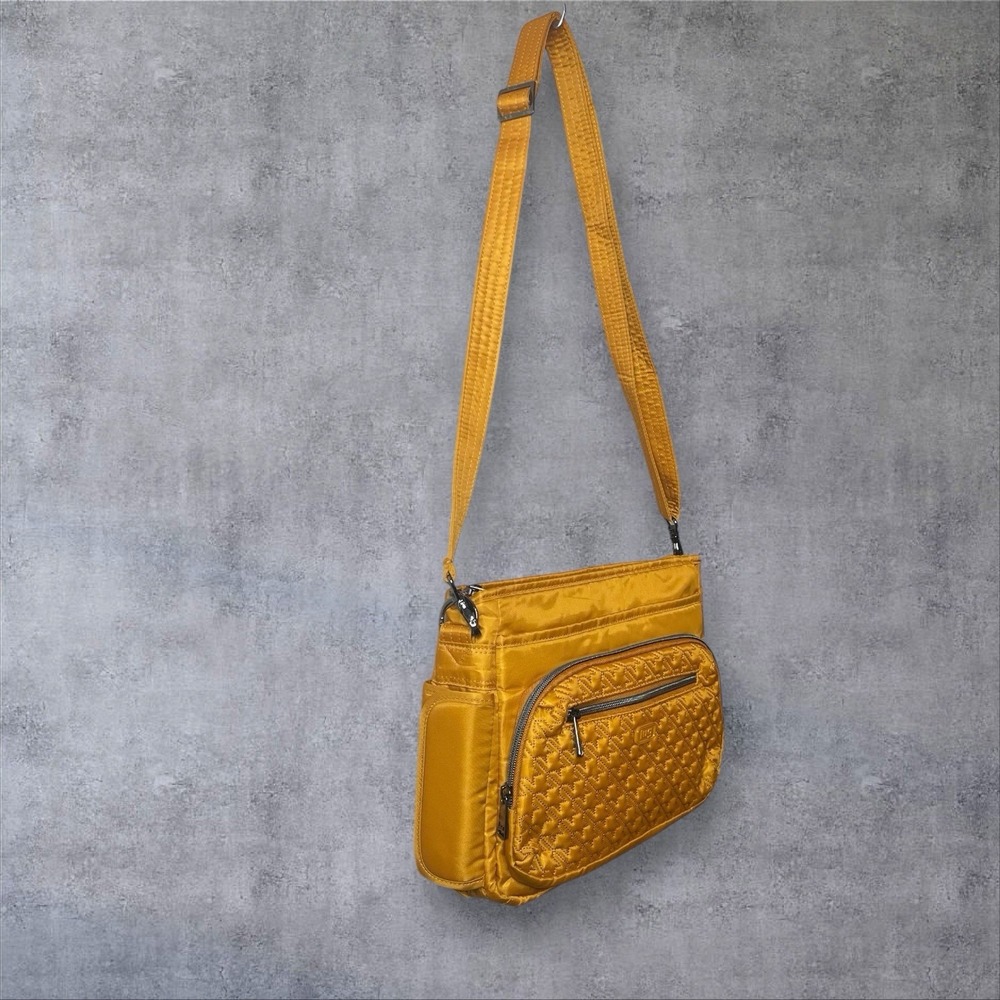 Lug Shimmy SE Crossbody Shoulder Bag Drink Pocket Gold Amber Yellow Quilted - Picture 3 of 14